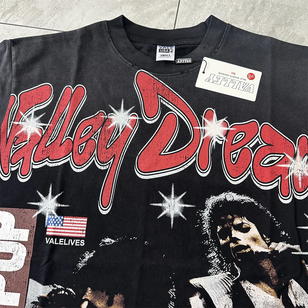 Camiseta VALLEY para hombre y mujer, camiseta holgada Retro de manga corta con estampado de grafiti