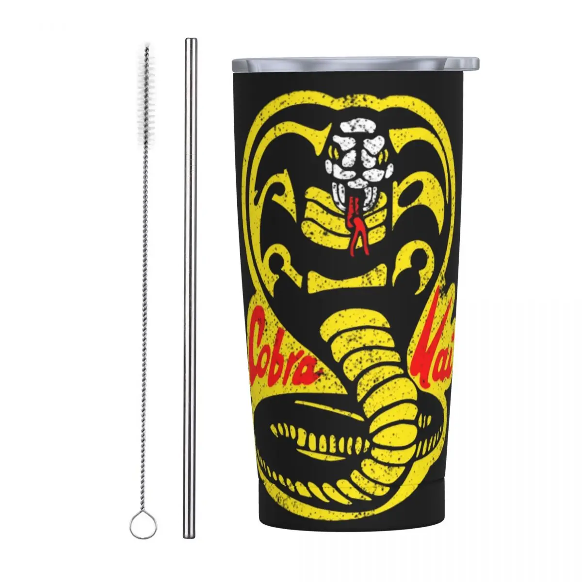 Cobra Kai Strike First Strike Hard Tumbler 20oz Stainless Steel Double Wall Vacuum Insulated Mug Cup With Straw for Cold and Hot