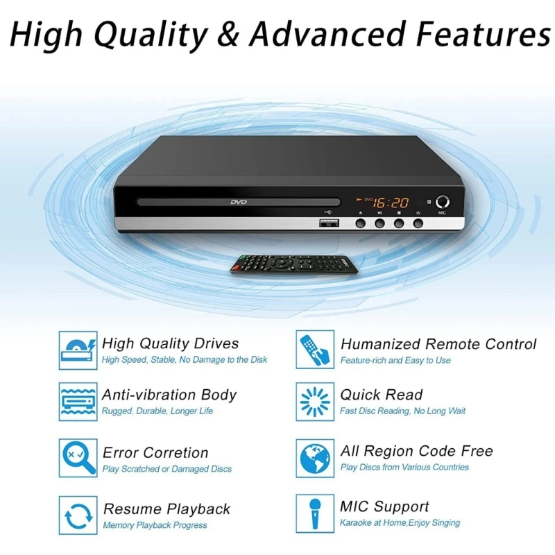 Reproductor multimedia de DVD 1080P para TV, sistema estéreo para el hogar, HDMI, AV, SVCD, CD RW gratis para todas las regiones