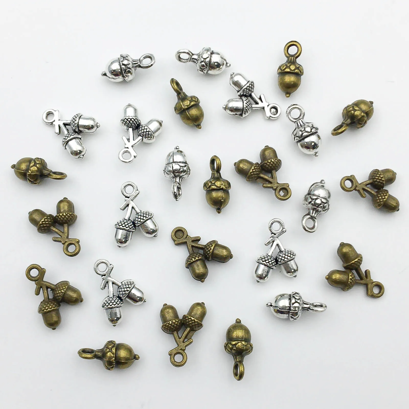 10Pcs/lot Antique Silvery/Bronze Alloy Charms Hazelnut Acorn Pendants Pine Cones Pendants For DIY Jewelry Making Handmade Crafts