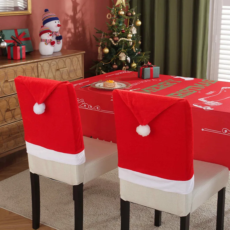 1-10PCS Christmas Chair Cover Red Non-Woven Soft Santa Claus Hat Chair Cover Kitchen Dining Comfortable Seats Cover Party Decor