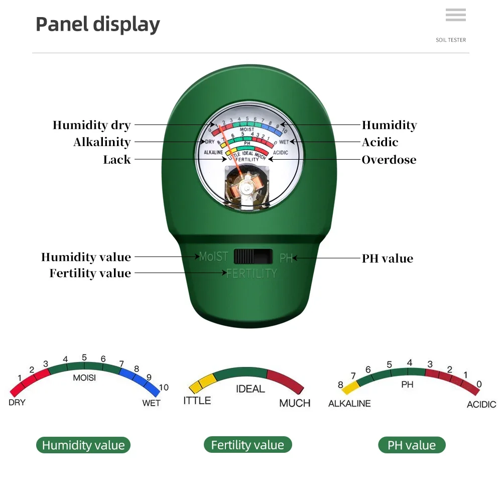 3-in-1 Garden Planting Tools, Metal Sensor, Soil Moisture, pH Fertility Analyzer, Analyzer, Monitor