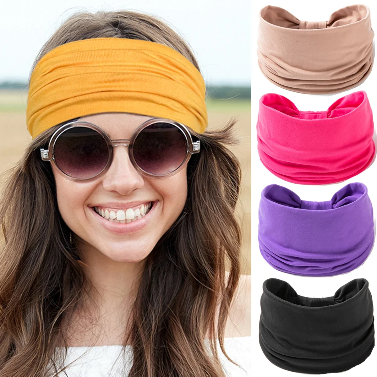Wide Headband For Women Black Stylish Head Wraps Boho Thick Hairbands Large African Sport Yoga Turban Hair Band Hair Accessories