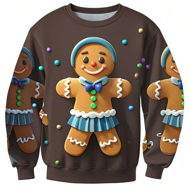 Hilarious Gingerbread Man 3D Printed Ugly Christmas Sweater For Men Clothes Hip Hop Kids Sweatshirts Xmas Funny Gifts Pullovers