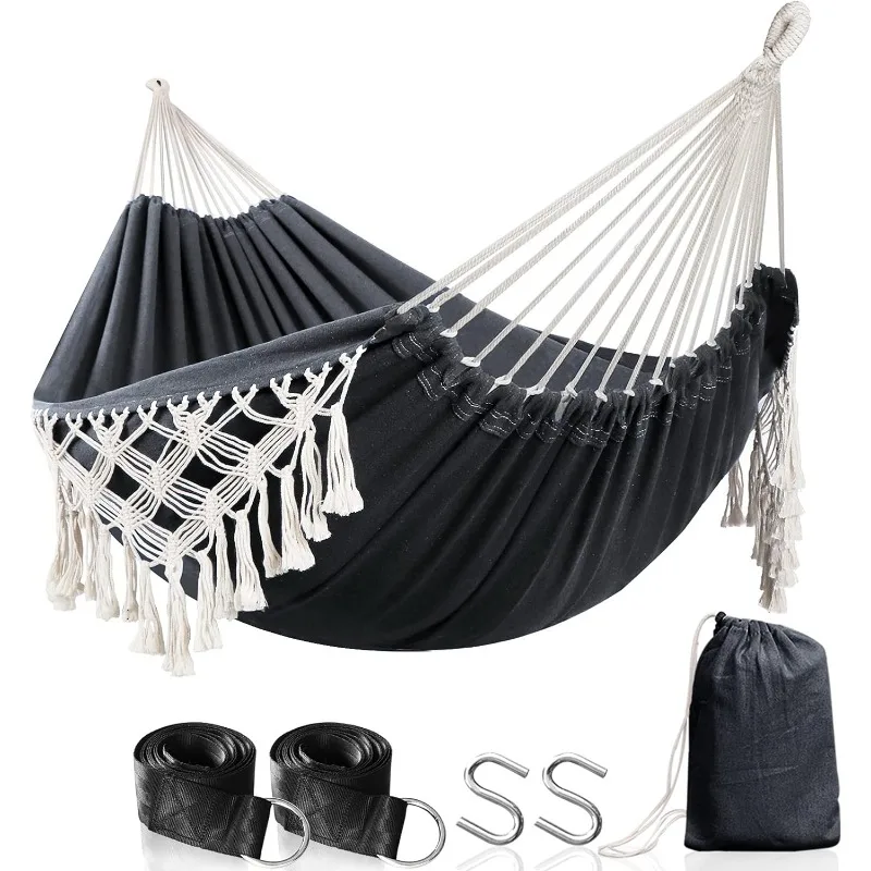 Hammock Garden Cotton Hammock Comfortable Fabric Elegant Deluxe Tassels Durable Swing Hammock Up to 450lbs Portable