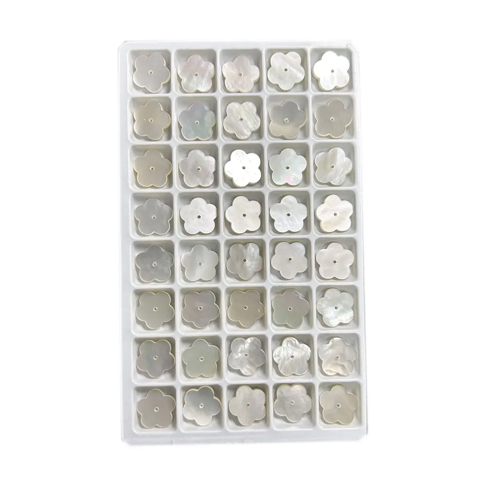 50pcs 1 Bag 12X12x2mm Natural White Mother of Pearl MOP Flat Flower Beads Gemstones