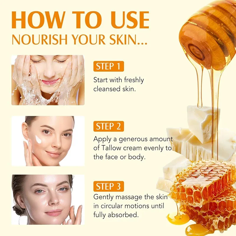 120 g Schlagsahne, langsame Creme, Gesichts- und Körperfeuchtigkeitscreme, 100 % Grass-Fed, reines Rindfleisch, Wachs mit hohem, Honig und Bienen
