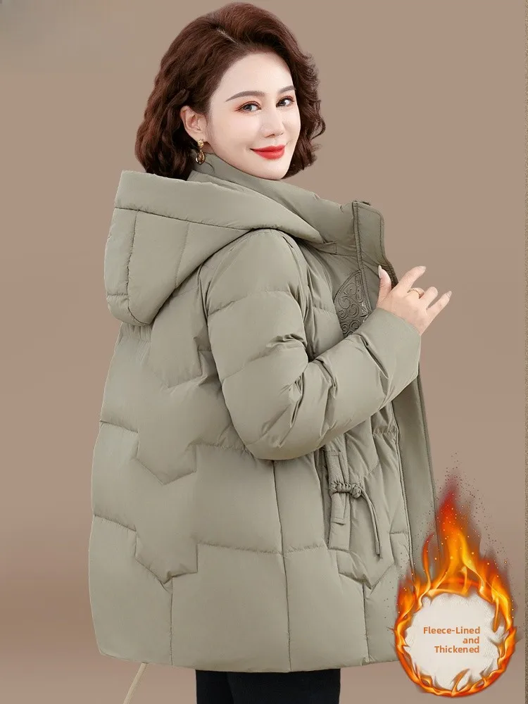 

Sli plus Size down Cotton Jaet for Older Women Warm Coat Outerwear Autumn Winter Faionable Hooded Zipper Closure