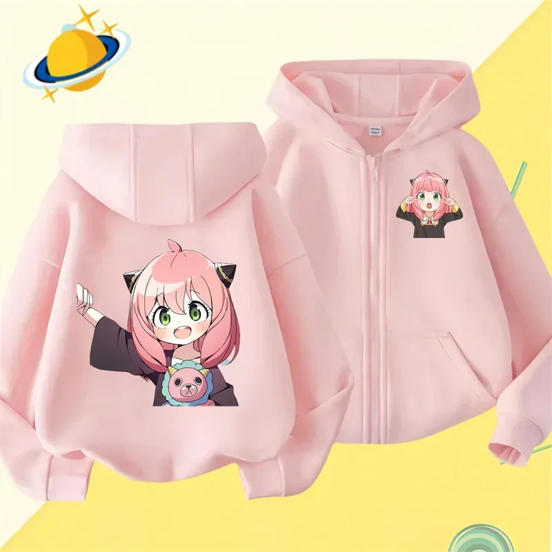 Anime Spy X Family Kids zipper hoodie Cartoon print Autumn/Winter long-sleeved sweatshirt casual top boys girls Kawaii clothing