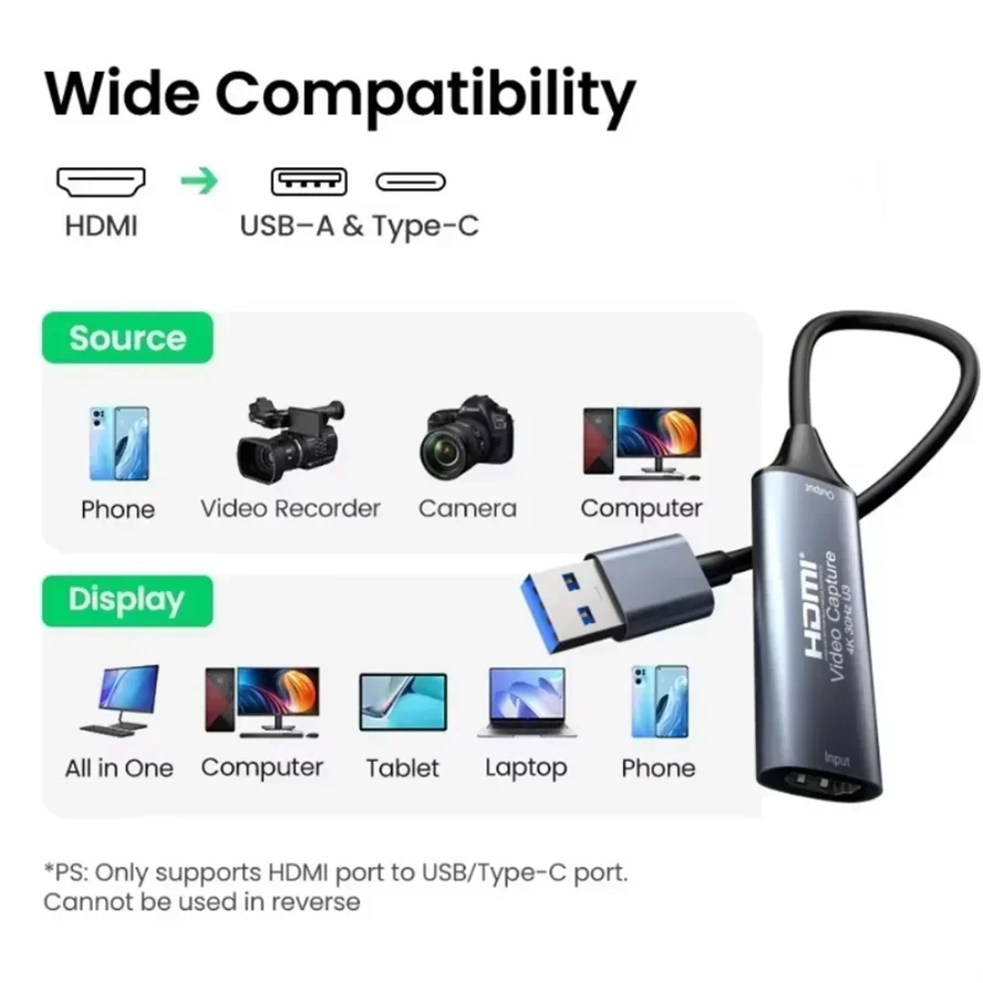 بطاقة التقاط الفيديو USB 3.0 HDMI-متوافقة مع USB/Type-c لعبة المنتزع سجل البث المباشر مسجل فيديو للتبديل Xbox PS4/5 #3