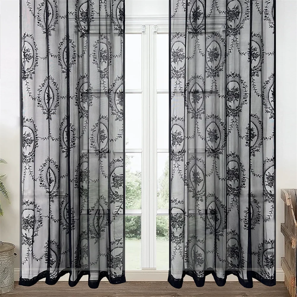 1Pc European-Style Translucent Lace Curtain, Finely Crafted Gauze Curtain with Peony Flower Design, Used to Decorate Your Home Outdoors, Filtering