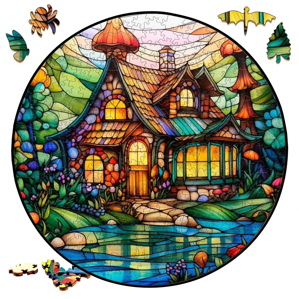 Beautiful Wooden Jigsaw Puzzle Board Games Cabin Round Shaped Wood Puzzles Toys Secret Puzzle Boxes Package Best Gift For Adults