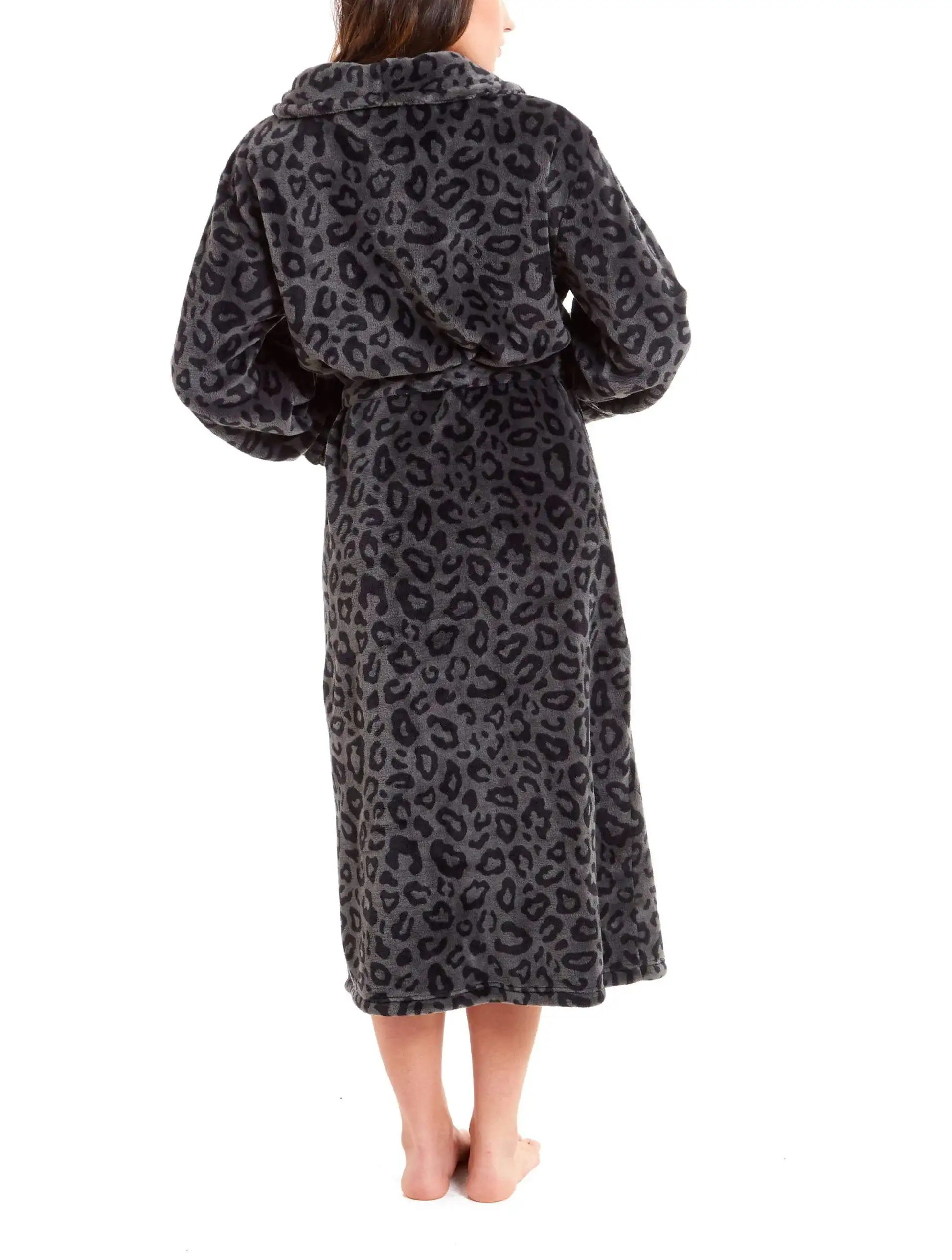 Classic Women Bathrobe V Neck Leopard Long Sleeve Sash Pregnant Party Sleepwear Draped Robe Maternity Photo Evening Dresses