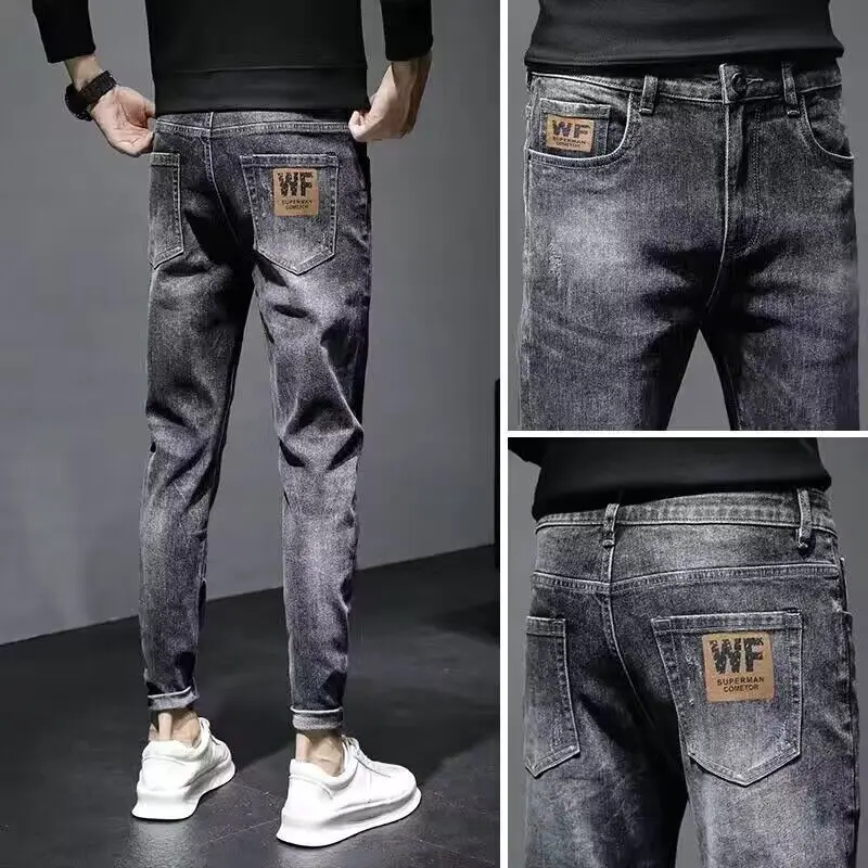 

New Spring Autumn Men Jeans Korean Denim Slim Cowboy Stretch Designer Trousers Washed Classic Boyfriend Cargo Cropped Pants Male