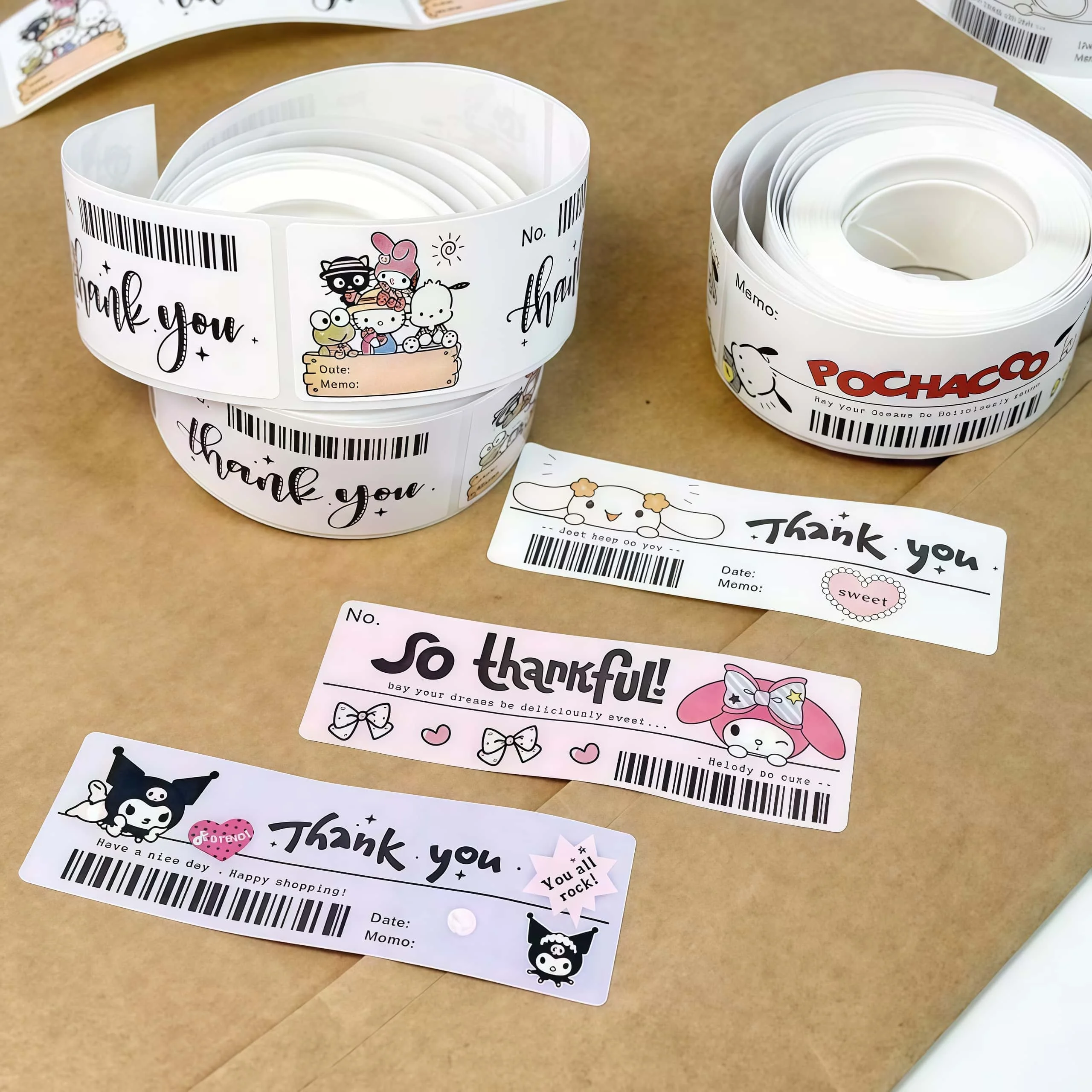120 قطعة/لفة ملصقات كرتونية شكرًا لك، شارات Kawaii Hello Kitty Kuromi لتغليف الهدايا، مشغولات يدوية ذاتية الصنع |
