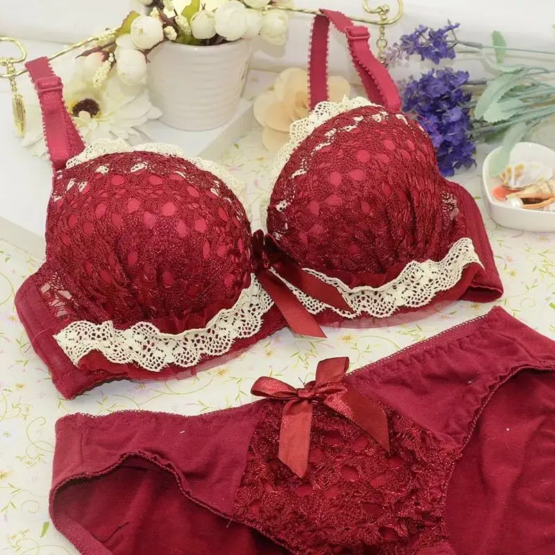 

New Push-up Bra And Panty Sets Women's underwear Set Lace Sexy Comfortable Brassiere Young Bow Bra Adjustable Deep V Lingerie