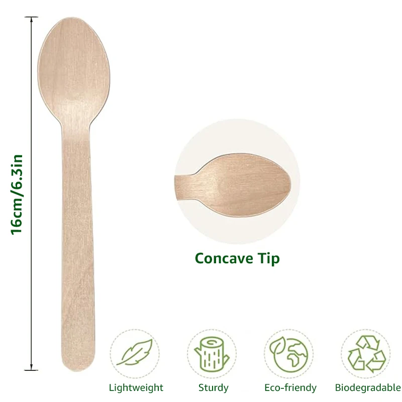 50/100Pcs Disposable Wooden Spoons, 6-Inch Biodegradable Sampling Tasting Spoons for Parties Camping Weddings Takeout Picnics