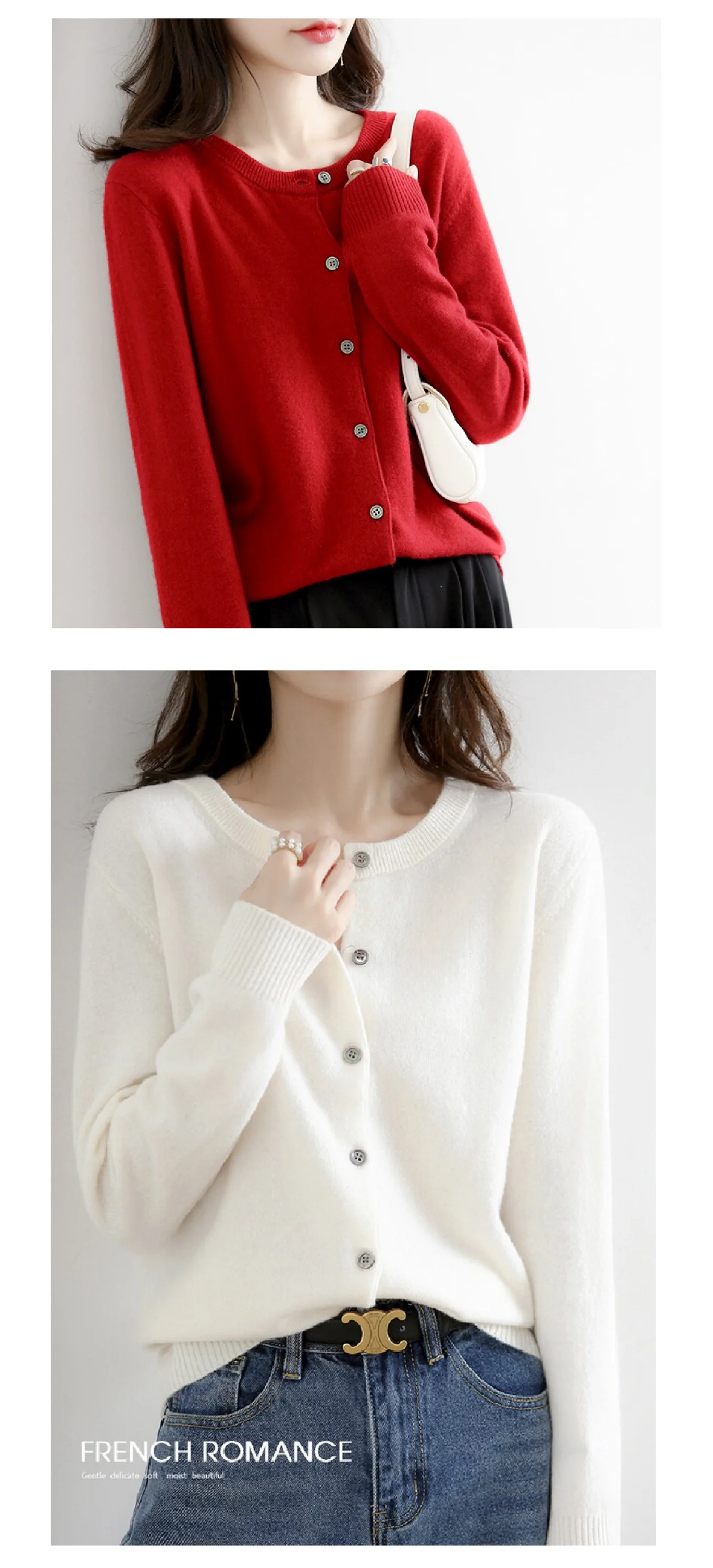 Neuer, locker geschnittener Pullover im koreanischen Stil für Damen, ideal für Frühling und Herbst, mit Rundhalsausschnitt, modisch und elegant, als lässige Arbeitskleidung oder Oberbekleidung geeignet, weiche und bequeme Strickjacke, einreihiger Mantel mit langen Ärmeln. – Detail 8