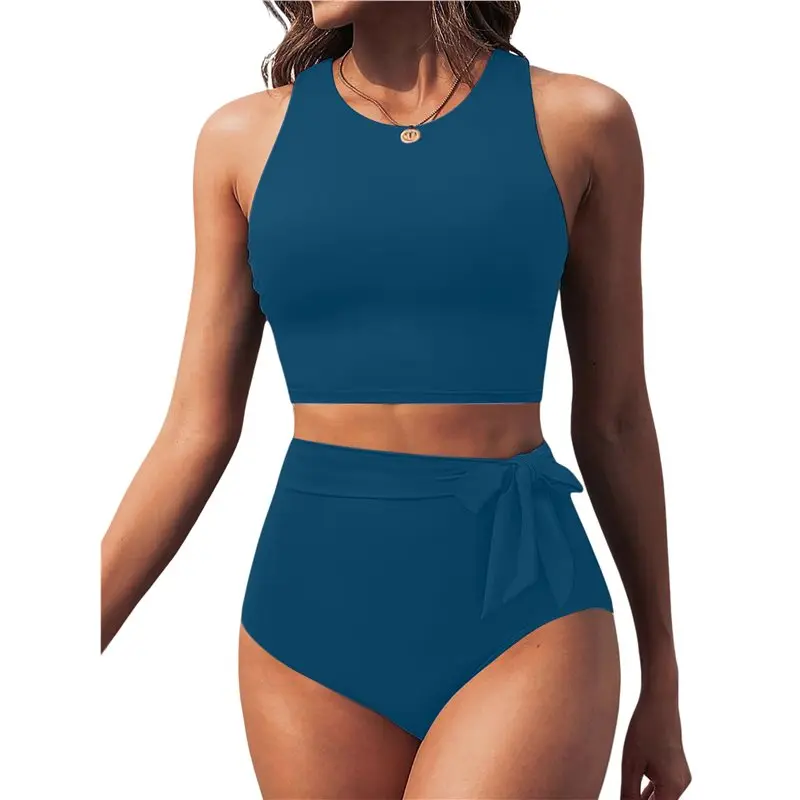 

CYL-Women High Waisted Bikini Set Racerback Swimsuit Two Piece Bathing Suit High Neck Swimwear