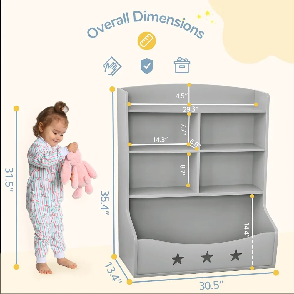 Kids Bookshelf, Three-and-a-Half Tier Wooden Bookcase, Bookshelf for Playing Room, Nursery, Bedroom, Toy Storage Cabinet