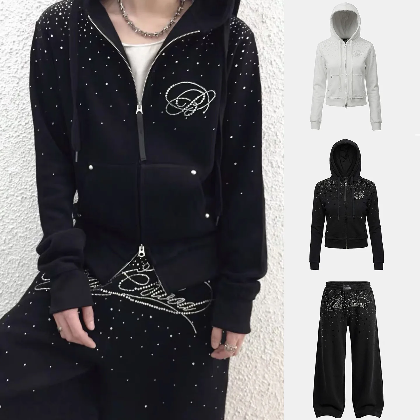 

American Retro Street Style Glitter Hoodie Women Loose Casual Sports Jacket Top Warmth Conservation Long Sleeve Zipper Design