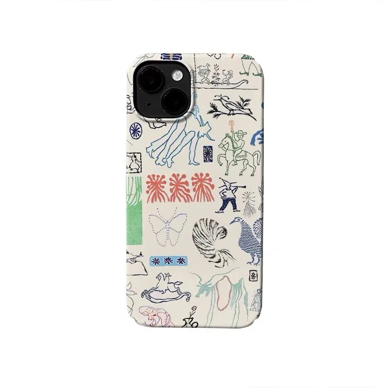 

Korean Ins Simple Beige Graffiti Phone Case for IPHONE 17 Air 16E 15 PROMAX 14 Plus 13 12 MINI 11 16Plus XR Acrylic Phone Cover
