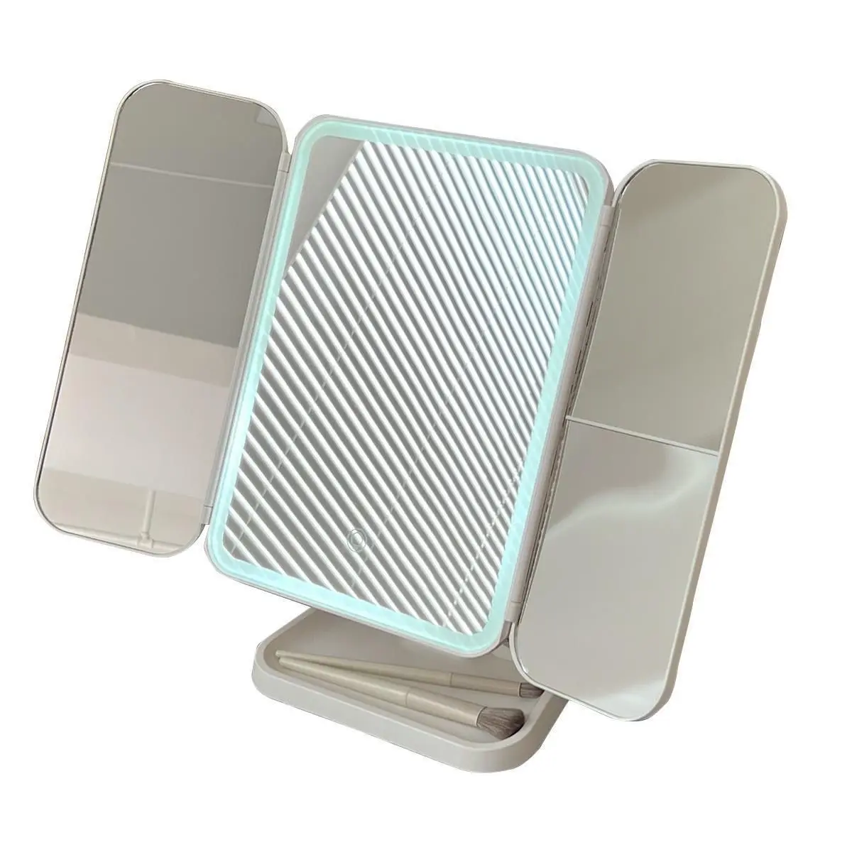 LED-Schminkspiegel für den Schreibtisch mit Licht, Ins-Stil, dreiseitig klappbar, Schlafsaal-Desktop, Schönheits- und Schlafzimmer-Schminkspiegel,