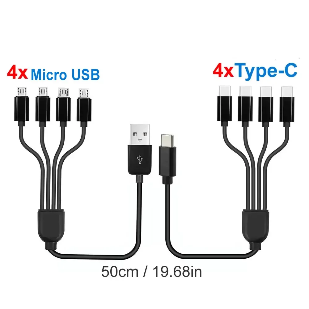 50cm USB C to Type C Multiple Charging Cable 20cm USB to 4 in 1 Micro USB Splitter Adapter Cable 5V 4 Port USB C Splitter Cable