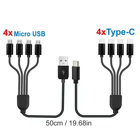 50cm USB C to Type C Multiple Charging Cable 20cm USB to 4 in 1 Micro USB Splitter Adapter Cable 5V 4 Port USB C Splitter Cable