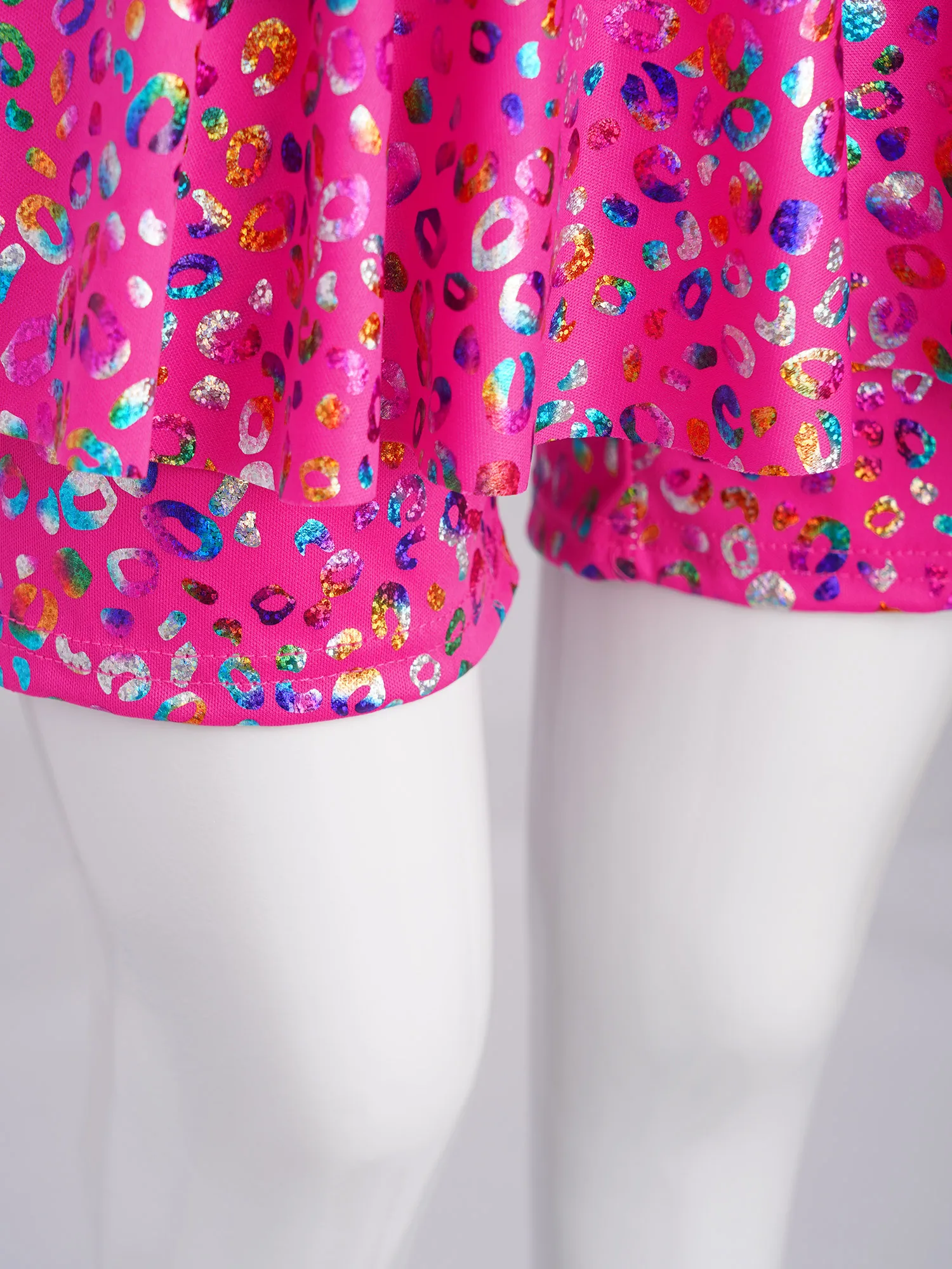 キッズガールズジャズダンススカートキュロットファッションメタリックヒョウ柄ハイウエストスカート付きショーツチアリーディングバレエスカート