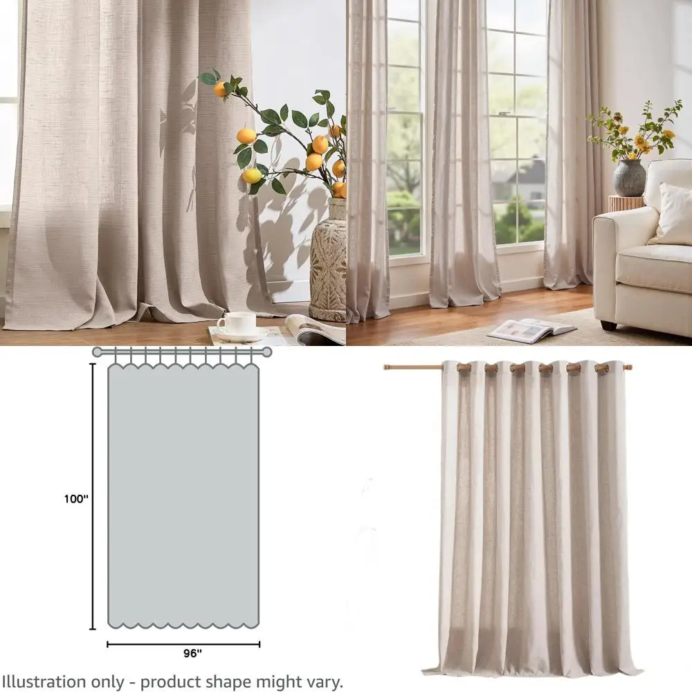 

Широкие полупрозрачные льняные шторы 100 дюймов для раздвижных дверей, цвет рустик-тап, 100x96, 1 панель