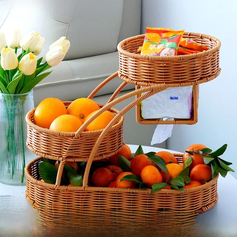 

Innovative Multi-Layer Fruit Basket Sna Candy Plate Dining Table Multi-Function Tissue Box Storage Ra Living Room Tea Table