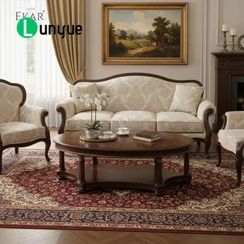 Oval Mosaic Parquet Coffee Table Luxury American Classic Style Center Table for Living Room Home Decor Elegant Furniture