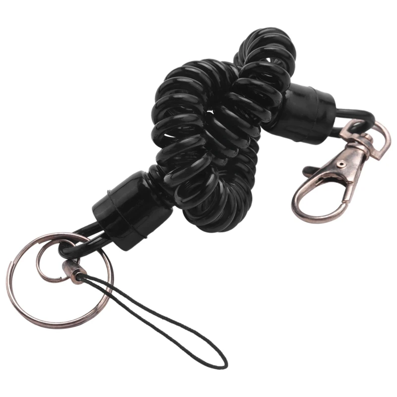 8X Lobster Clasp Black Spring Stretchy Coil Cord Strap Keychain Key Chain Rope