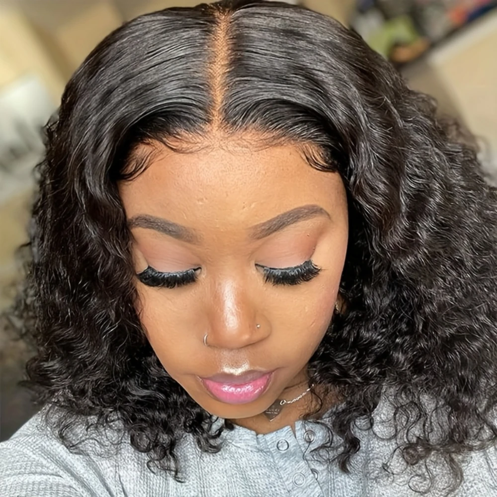 딥 웨이브 프리 플러킹 인모 가발 밥 가발 13x4 투명 레이스 프론탈 가발 여성용 150% 밀도 12인치 밥 가발