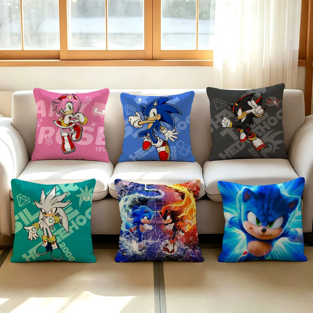 Cartoon S-Sonic adventure cushion cover Comfortable Decorative For Bedroom Living room Dormitory Picnic and Holiday Decoration
