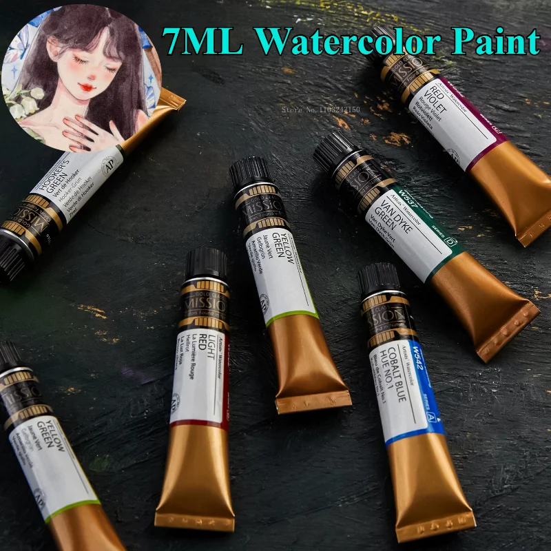 MijELLO 7ML Gold-level-Watercolor Paints Art Student Doodle Painting Illustration Coloring Outdoor Sketching Portable Paints
