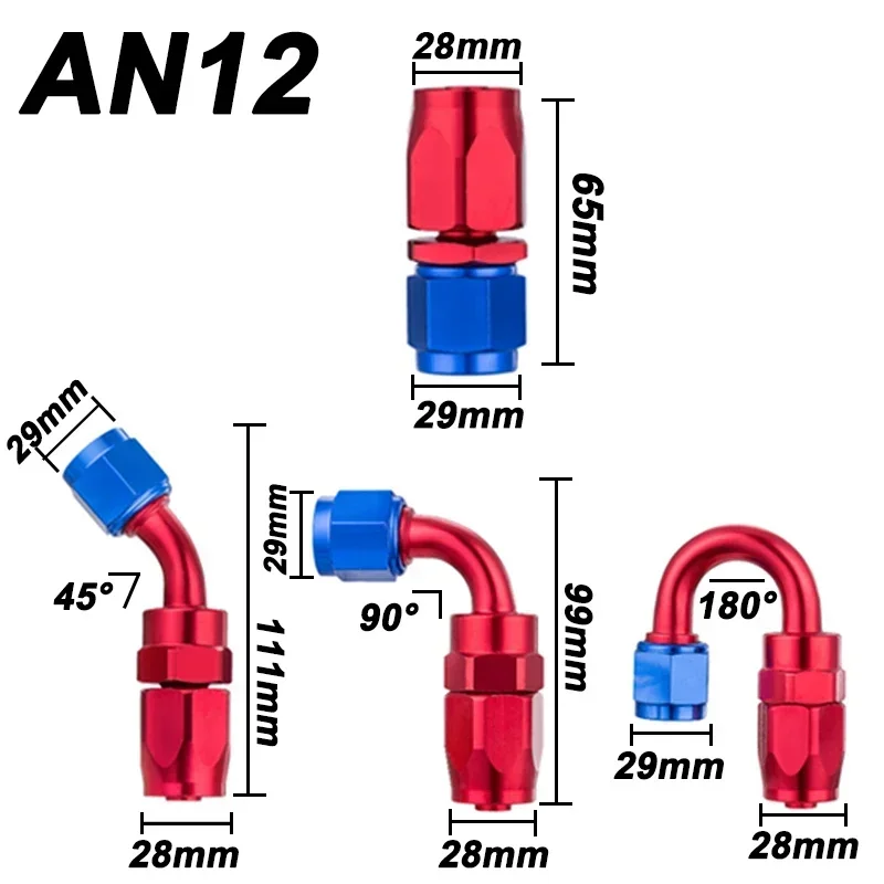 6X AN4 AN6 AN8 AN10 AN12 recto 0 45 90 180 grados combustible de aceite extremo de manguera giratoria accesorio CPE Kit de adaptadores de extremo de manguera de aceite rojo azul