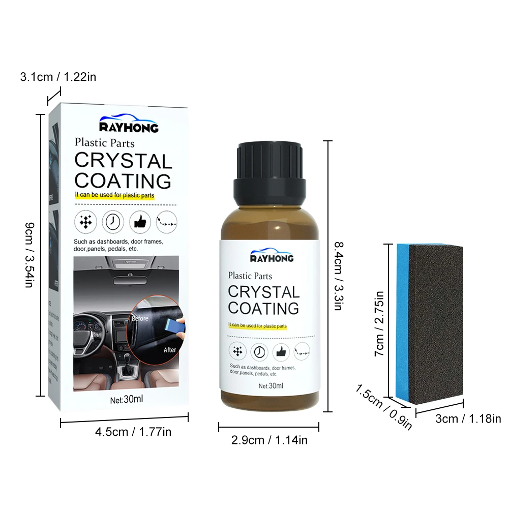 30ml Plastic Restorer for Car Easy To Use Plastics Parts Refurbishment Crystal Coating Refurbish Agent with Sponge Long Duration