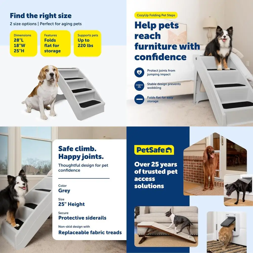 

Portable Pet Steps - CozyUp Dog Stairs for Easy Access to Bed, Couch, Car, Grey, 25