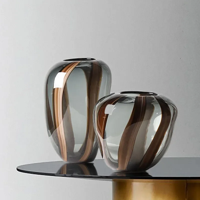 

Colored Striped Glass Vase Table Decoration Flower Arrangement Creative Hydroponics Plant Pot Flowers Vases Room Aesthetic Decor