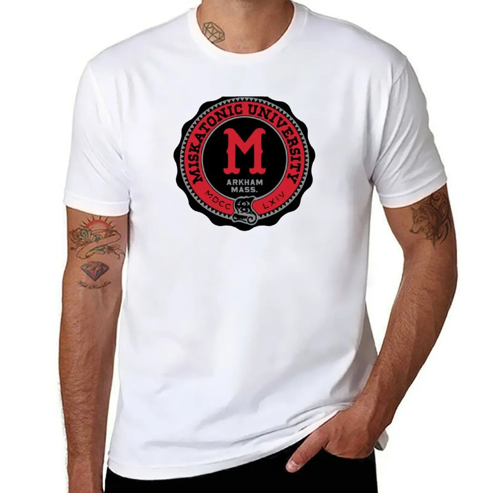 

Miskatonic University Pin T-Shirt man t shirt heavy cotton men t shirt cotton 100% T-Shirt