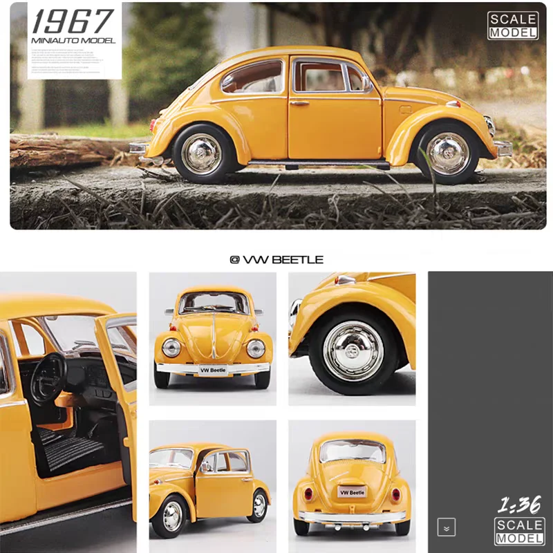 Volkswagen Beetle 1967 Retro Classic Car Simulation Diecast & Toy Vehicles Pull Back RMZ city 1:36 Alloy Model Gift For Children