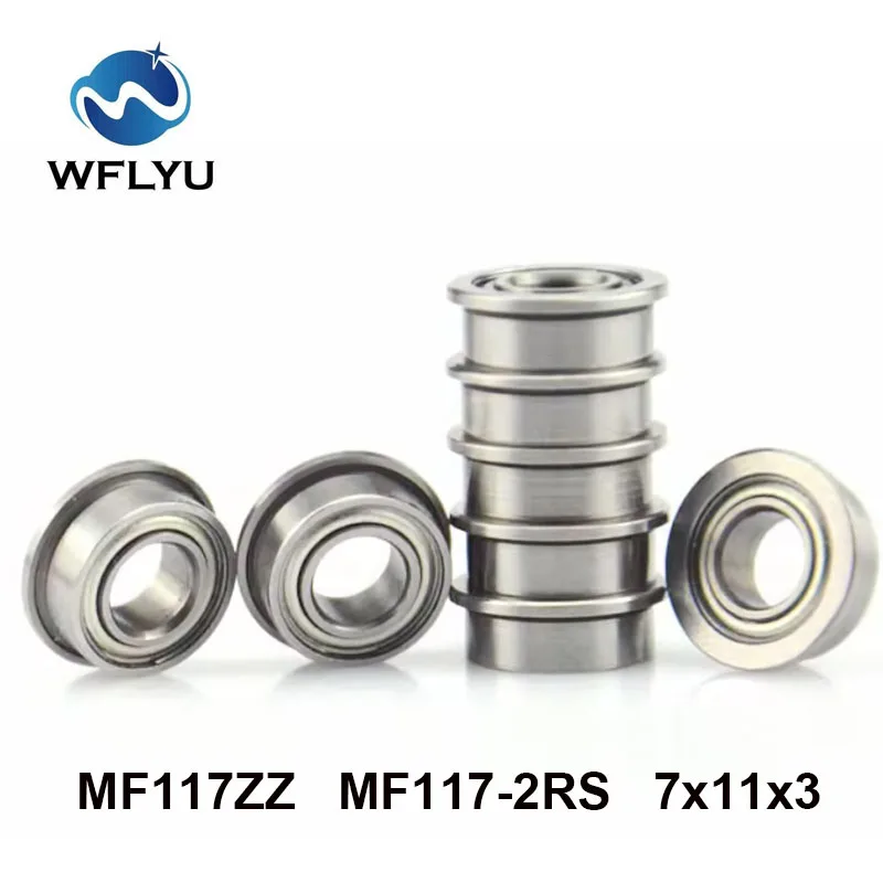 

WFLYU 10PCS MF117ZZ Flange Bearing 7x11x3 mm Deep Groove Ball Bearing MF117 ZZ LF-1170ZZ 7*11*3 mm Miniature Flanged Bearing