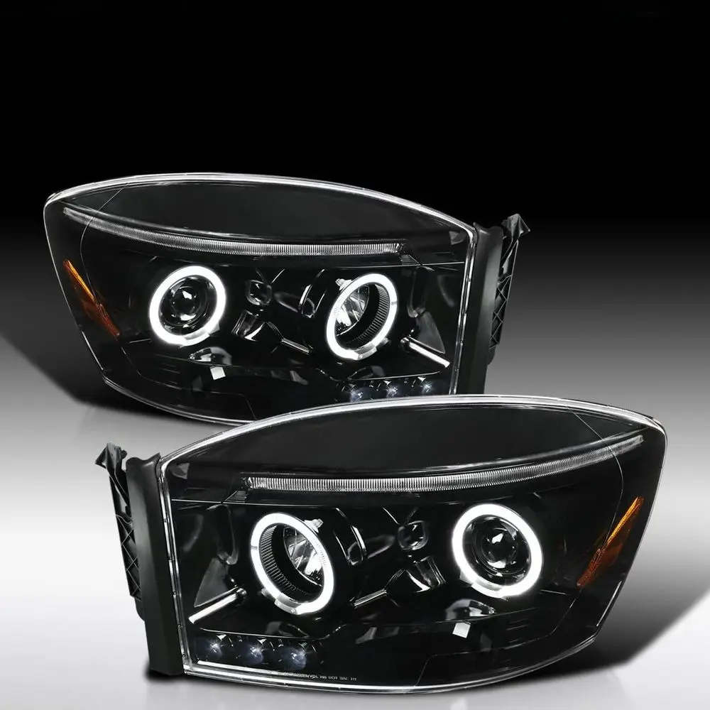 

Совместимо с Dodge Ram 1500 2500 3500 2006-2008 годов выпуска, комплект левых и правых фар, черные, с двойным проекторным светом Halo.