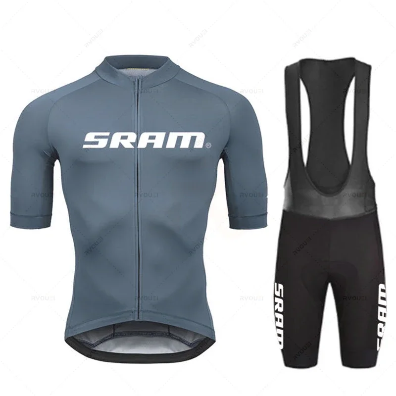 2024 Sram Pro Radfahren Jersey Sets Männer Trägerhose Fahrrad Kurzarm Bicicleta Kleidung Bike Maillot Ciclismo Hombre Schwarz Sets