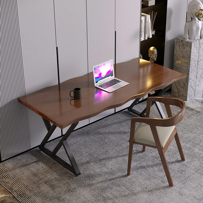 Solid wood large board computer desk Simple modern desk Negotiation table Workbench Log large board table Long calligraphy table