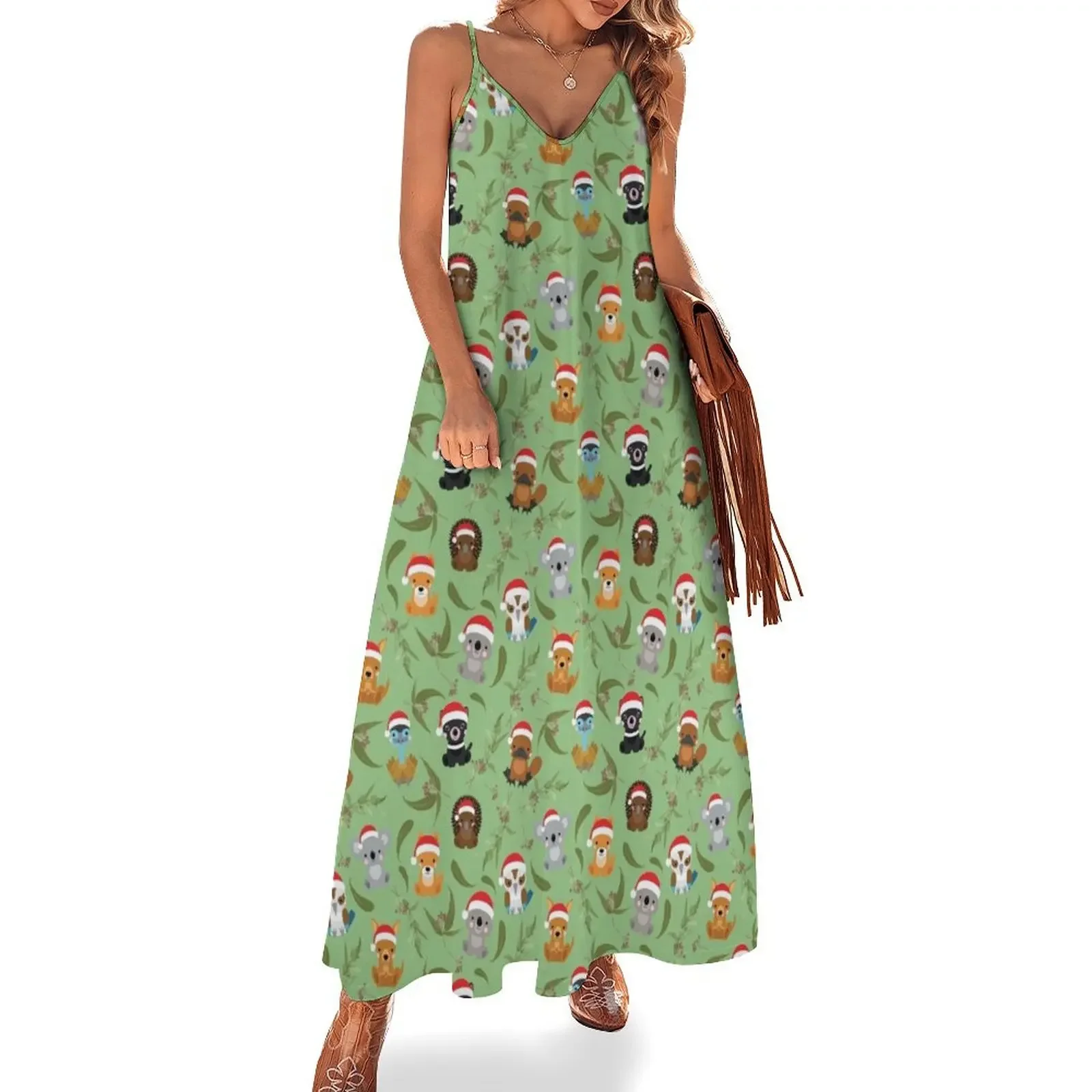 

Aussie Christmas Babies Green Sleeveless Dress Women long dress Bridesmaid dress woman african dresses for woman