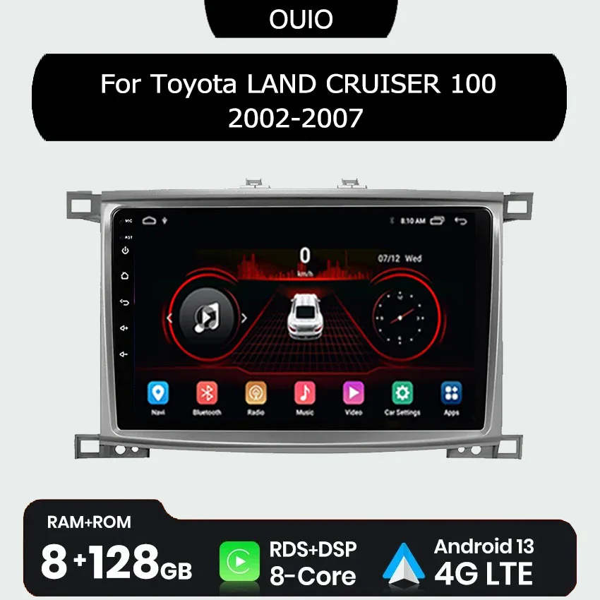 8 ГБ + 128 ГБ Android 13 Радио для Toyota LAND CRUISER 100 2002-2007 Автомобильный стерео мультимедийный плеер Carplay Авто GPS-навигация 2DIN
