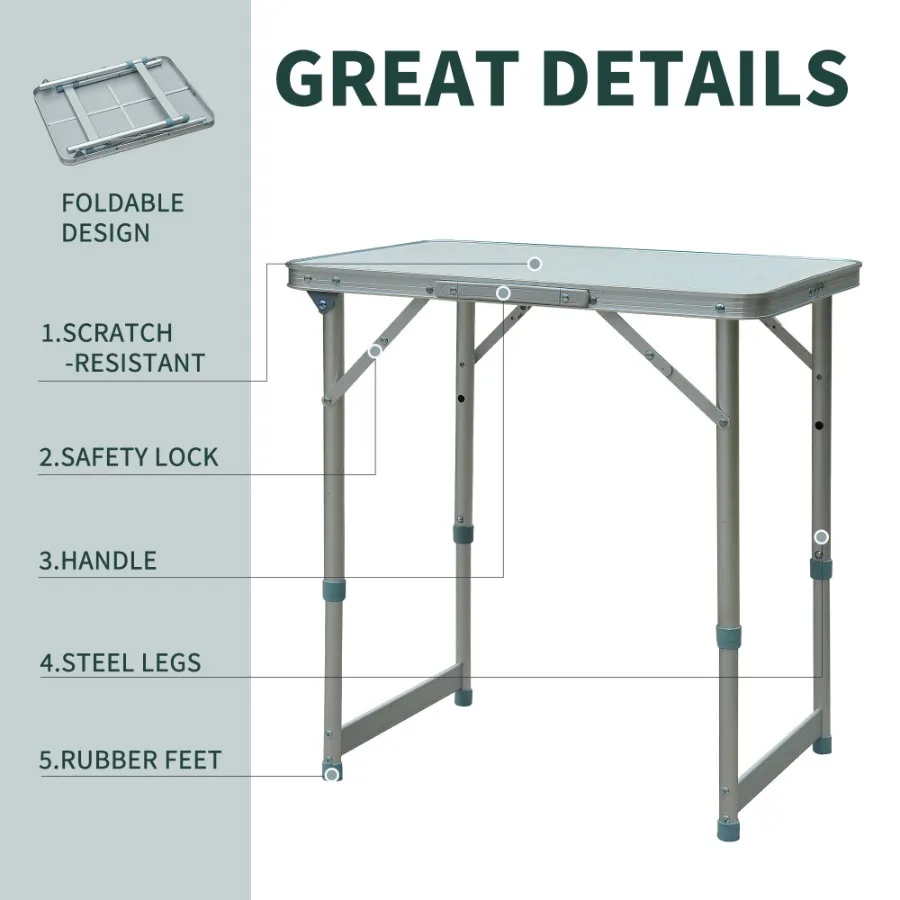 23 Portable Aluminum Camping Table with Faucet Lightweight Easy Clean Adjustable Height Folding Camp Table